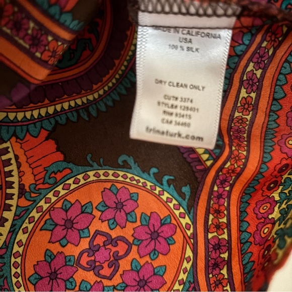 Trina Turk 3/4 Sleeve Shirt Small Abstract Floral 100% Silk Retro 70s 90s Club - Picture 9 of 13